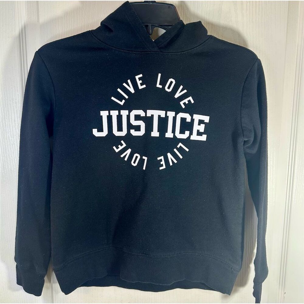 Justice Girls' Black Hoodie Size 10 Live Love Graphic Pullover Casual